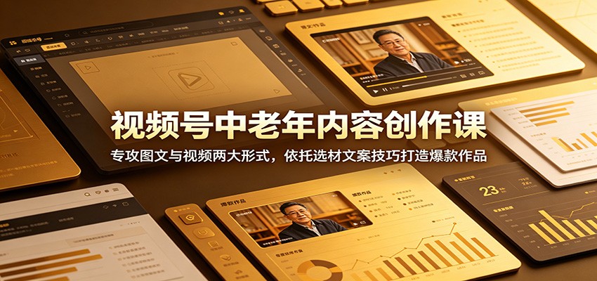视频号中老年内容创作课：专攻图文与视频两大形式，依托选材文案技巧打造爆款作品-时光云网创