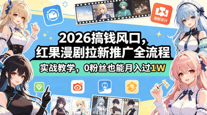 2026搞钱风口，红果漫剧拉新推广全流程实战教学，0粉丝也能月入过1W-时光云网创