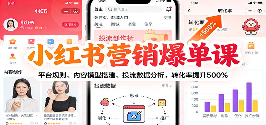 小红书营销爆单课：平台规则、内容模型搭建、投流数据分析，转化率提升500%-时光云网创