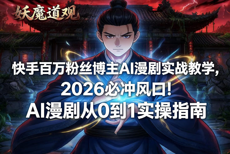 快手百万粉丝博主AI漫剧实战教学，2026必冲风口！AI漫剧从0到1实操指南-时光云网创