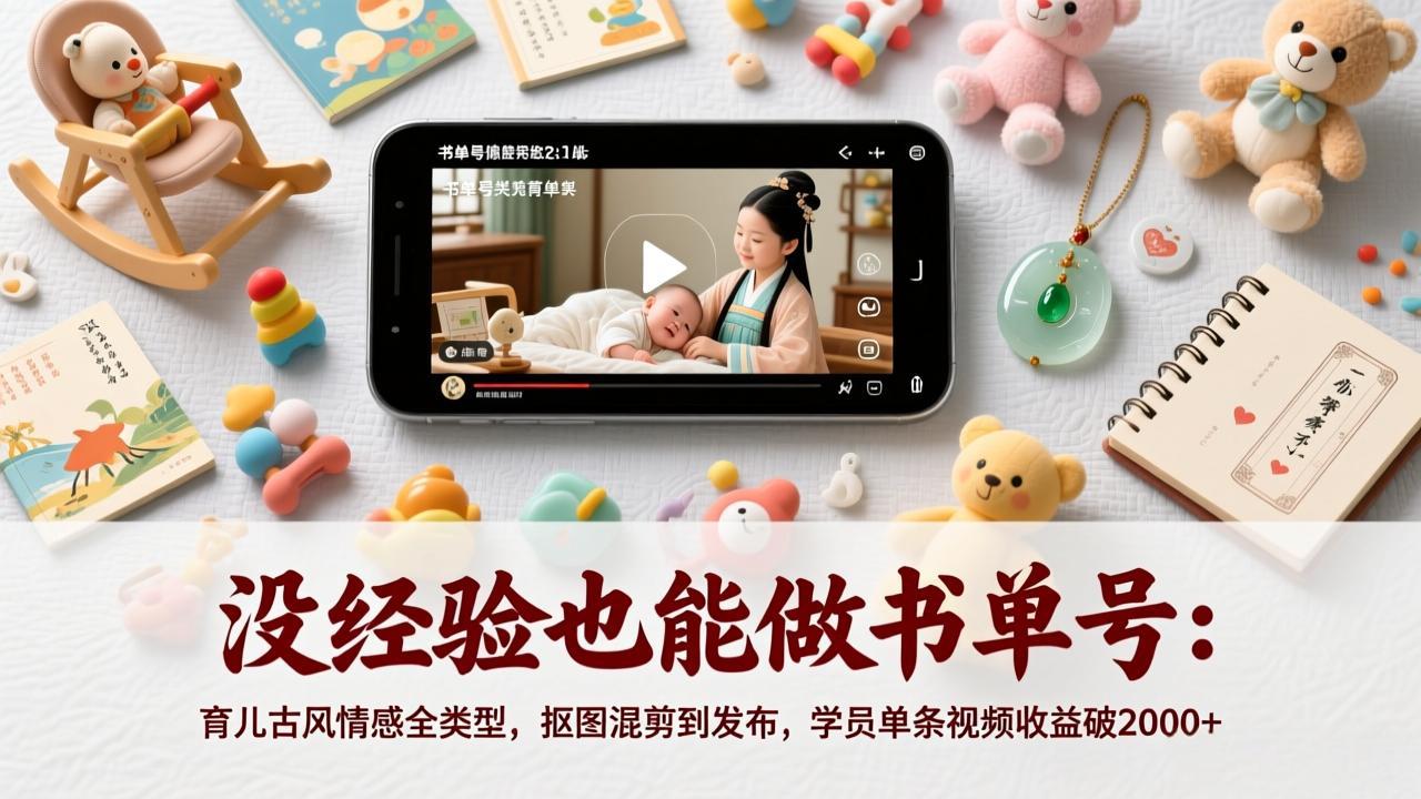 没经验也能做书单号：育儿古风情感全类型，抠图混剪到发布，学员单条视频收益破2000+-时光云网创