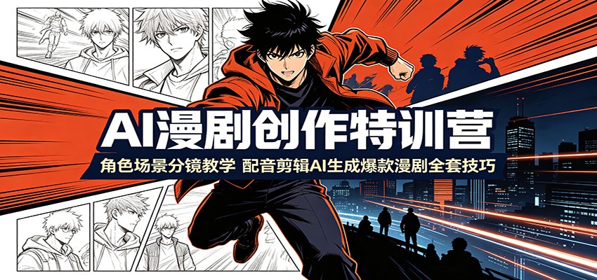 AI漫剧创作特训营：角色场景分镜教学，配音剪辑AI生成爆款漫剧全套技巧-时光云网创