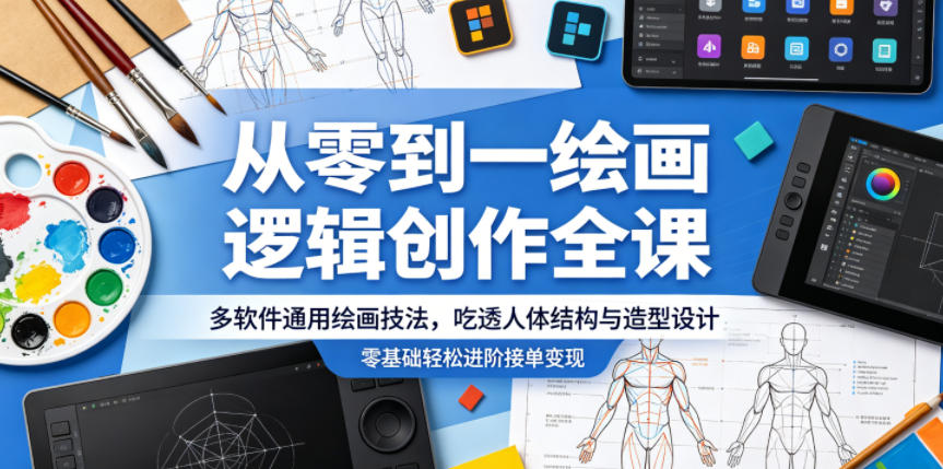 从零到一绘画逻辑创作全课,多软件通用绘画技法,吃透人体结构与造型设计,零基础轻松进阶接单变现-时光云网创