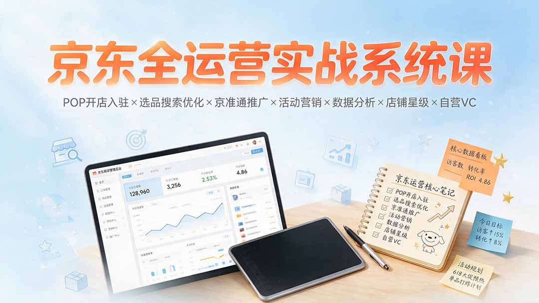 京东全运营实战系统课：POP开店入驻×选品搜索优化×京准通推广×活动营销×数据分析×店铺星级×自营VC-时光云网创