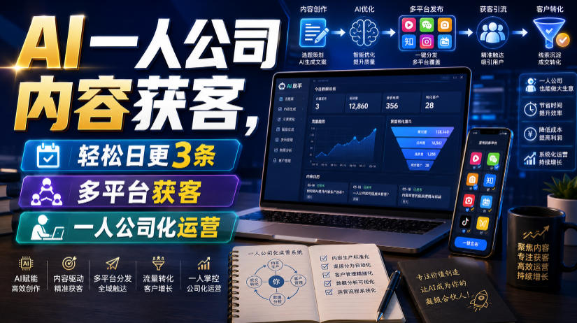 AI一人公司内容获客，轻松日更3条，多平台获客，一人公司化运营-时光云网创
