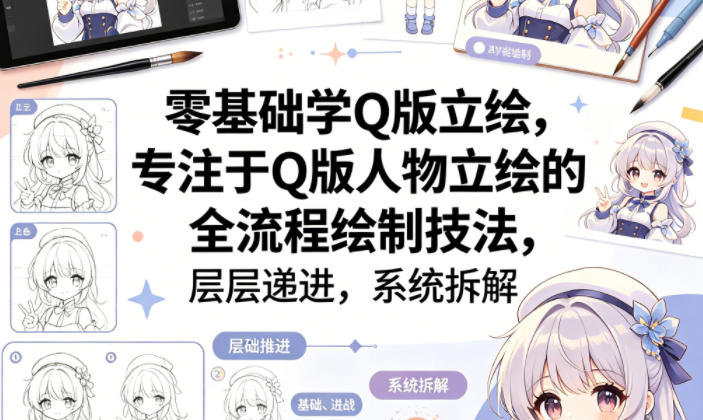 零基础学Q版立绘，专注于Q版人物立绘的全流程绘制技法，层层递进，系统拆解-时光云网创
