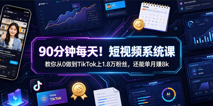 90分钟每天！短视频系统课教你从0做到TikTok上1.8万粉丝，还能单月賺8k【原创双语字幕】-时光云网创