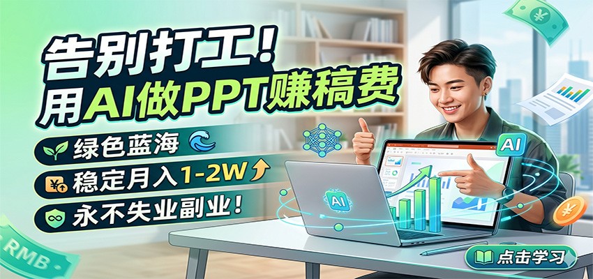 告别打工！用AI做PPT赚稿费，绿色蓝海，稳定月入1-2W，永不失业副业！-时光云网创