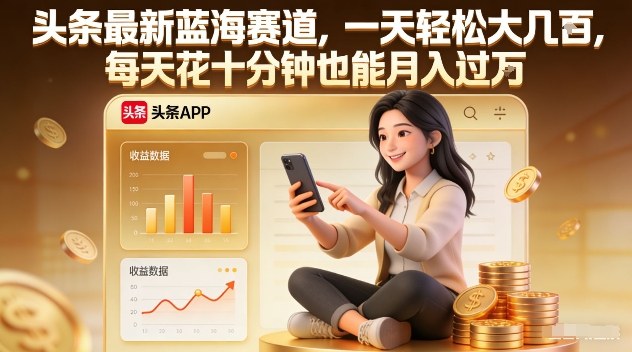 头条最新蓝海赛道，一天轻松大几张，每天花十分钟也能月入过1W【揭秘】-时光云网创