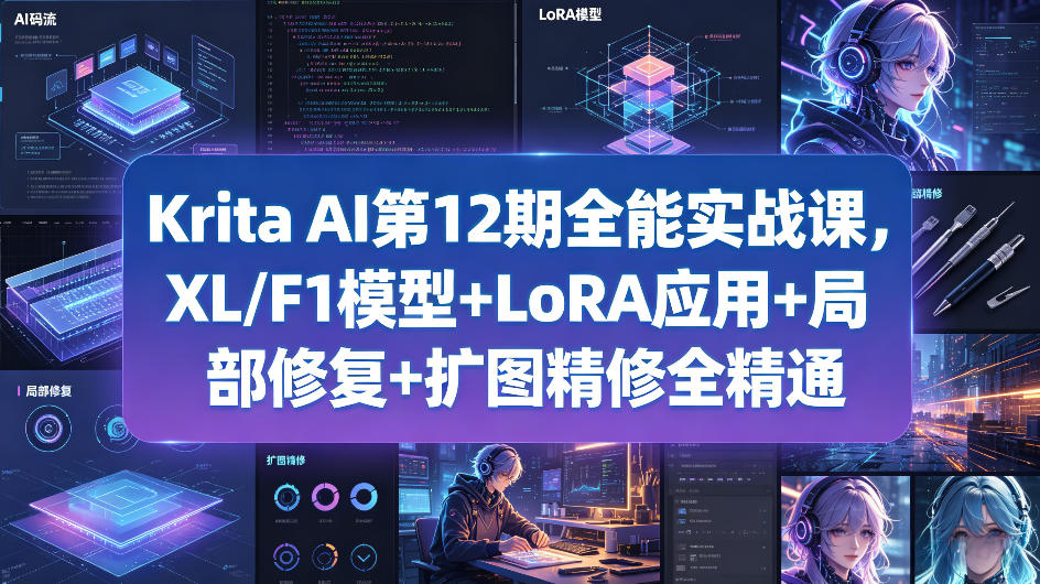 Krita AI第12期全能实战课，XL/F1模型+LoRA应用+局部修复+扩图精修全精通-时光云网创