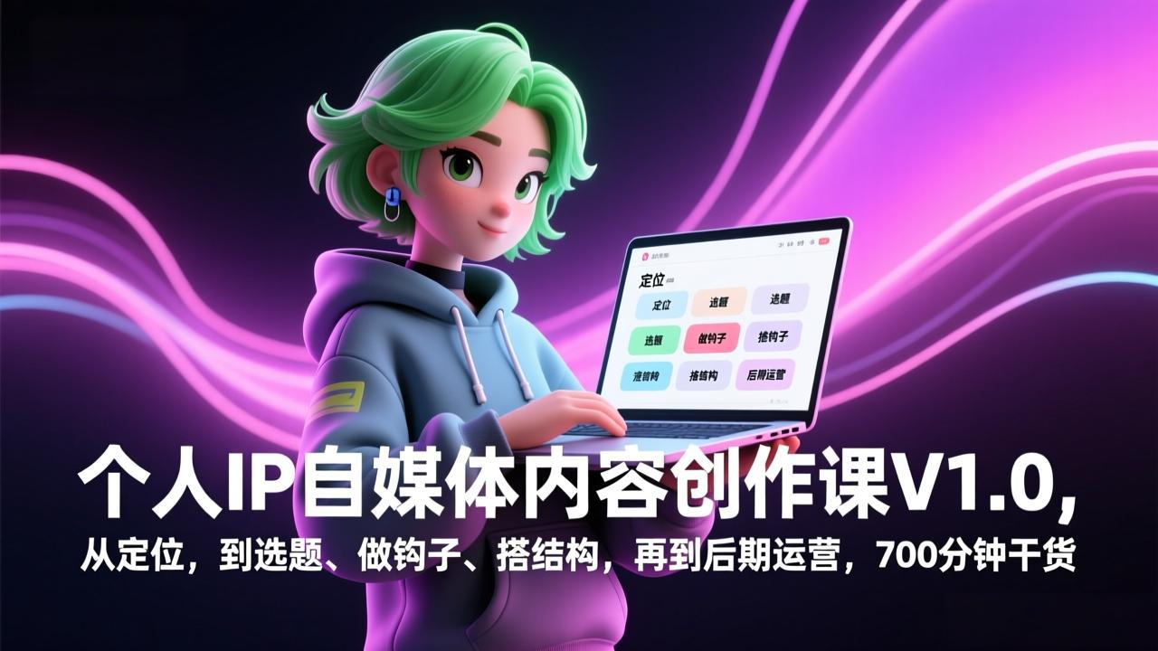个人IP自媒体内容创作课V1.0，从定位，到选题、做钩子、搭结构，再到后期运营，700分钟干货-时光云网创