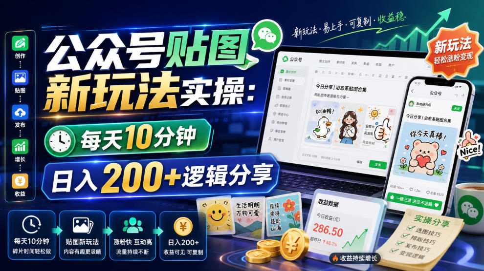 公众号贴图新玩法实操，每天10分钟，日入200+逻辑分享-时光云网创