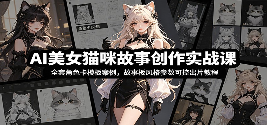 AI美女猫咪故事创作实战课：全套角色卡模板案例，故事板风格参数可控出片教程-时光云网创