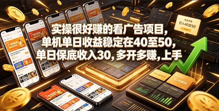 实操很好賺的看广告项目，单机单日收益稳定在40至50，单日保底收入30，多开多賺，上手就能变现【揭秘】-时光云网创