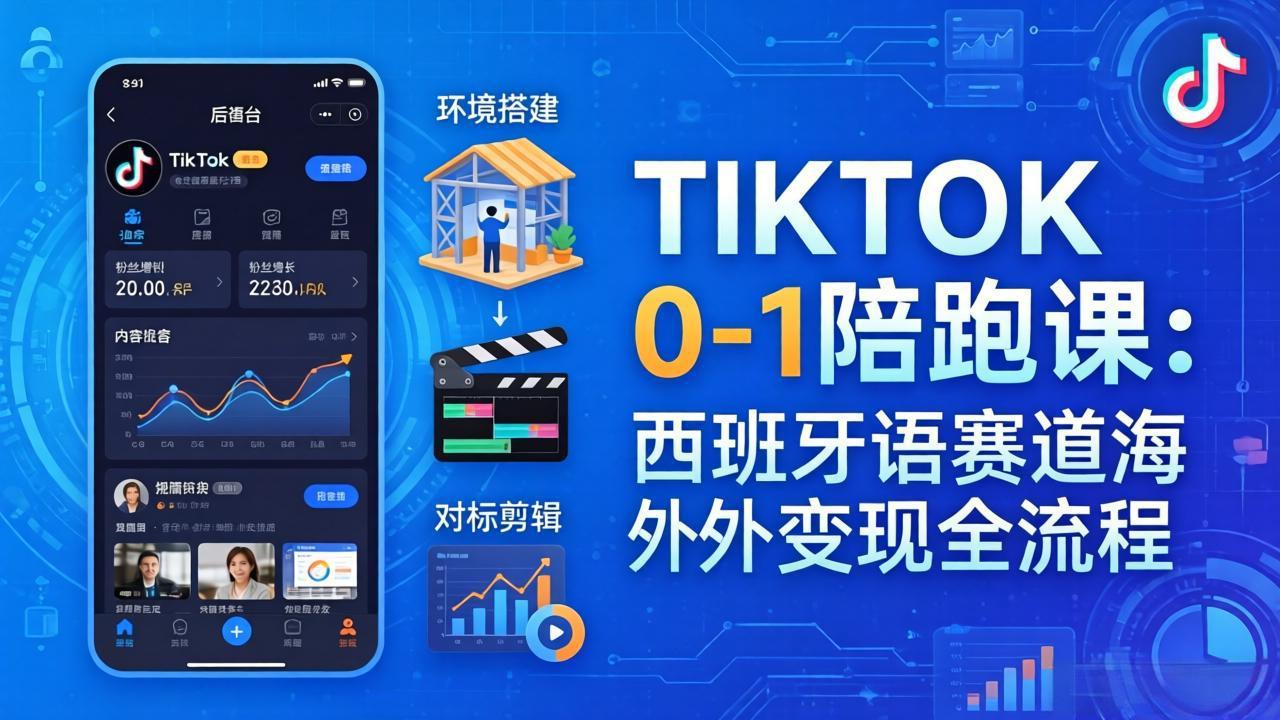 TIKTOK 0-1 陪跑课：从环境搭建到刷对标剪辑，西班牙语赛道海外变现全流程-时光云网创