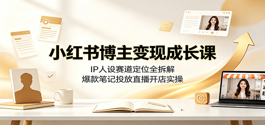 小红书博主变现成长课：IP人设赛道定位全拆解，爆款笔记投放直播开店实操-时光云网创