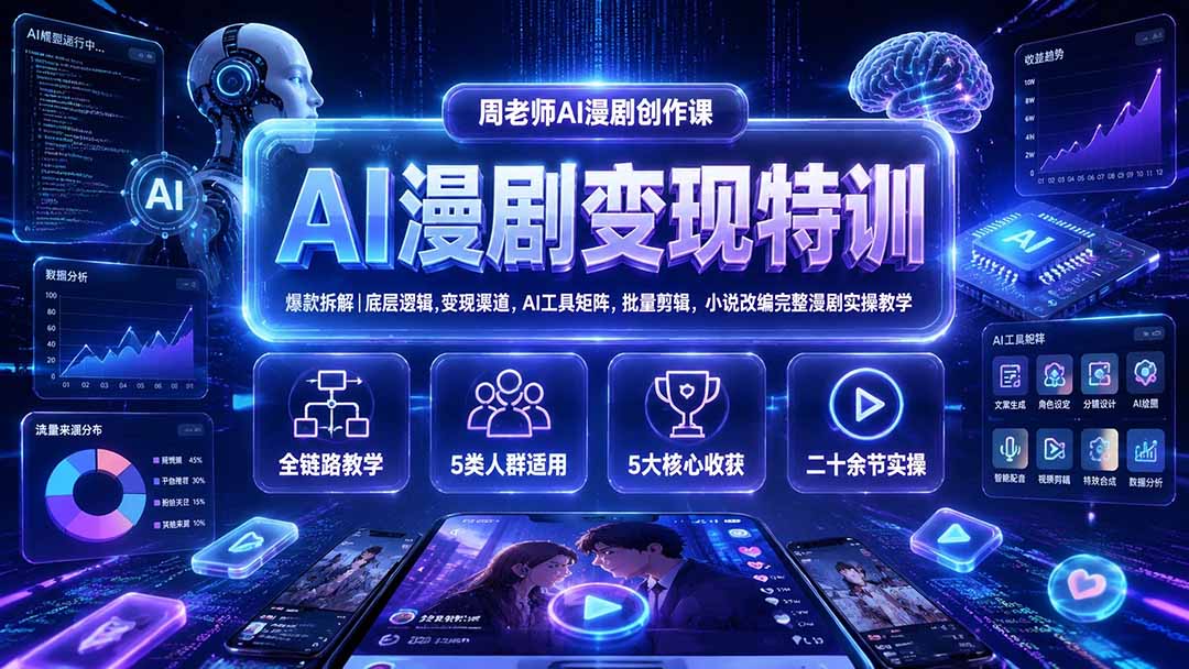 AI漫剧变现特训★爆款拆解|底层逻辑,变现渠道,AI工具矩阵,批量剪辑,小说改编完整漫剧实操教学-时光云网创