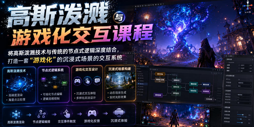 高斯泼溅与游戏化交互课程，将高斯泼溅技术与传统的节点式逻辑深度结合，打造一套“游戏化”的沉浸式场景的交互系统-时光云网创