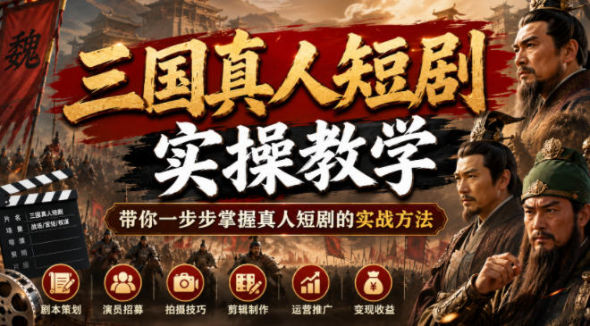 三国真人短剧实操教学，带你一步步掌握真人短剧的实战方法-时光云网创