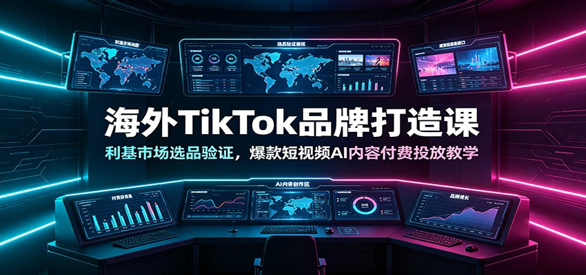 海外TikTok品牌打造课：利基市场选品验证，爆款短视频AI内容付费投放教学-时光云网创