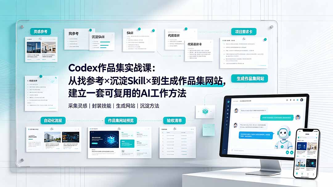 Codex作品集实战课：从找参考×沉淀Skill×到生成作品集网站，建立一套可复用的AI工作方法-时光云网创