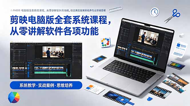 剪映电脑版全套系统课程,从零讲解软件各项功能,结合海量实战案例培养专业剪辑思维-时光云网创