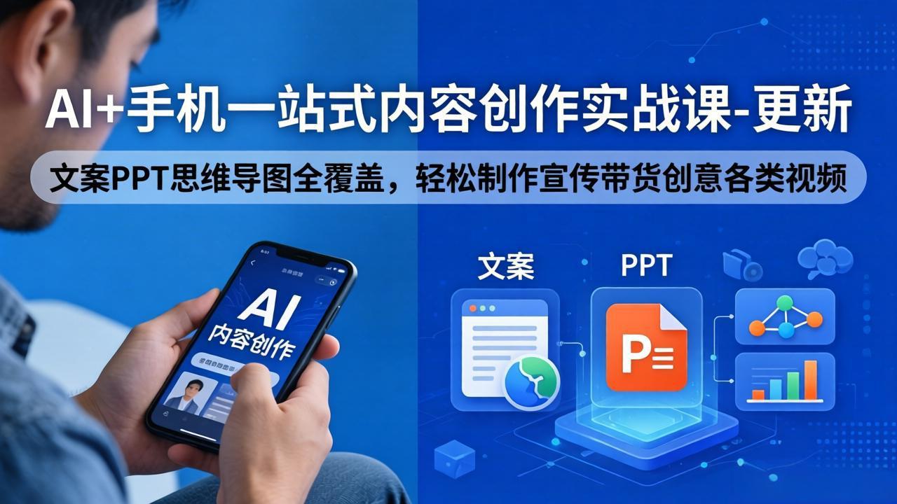 AI+手机一站式内容创作实战课-更新，文案PPT思维导图全覆盖，轻松制作宣传带货创意各类视频-时光云网创