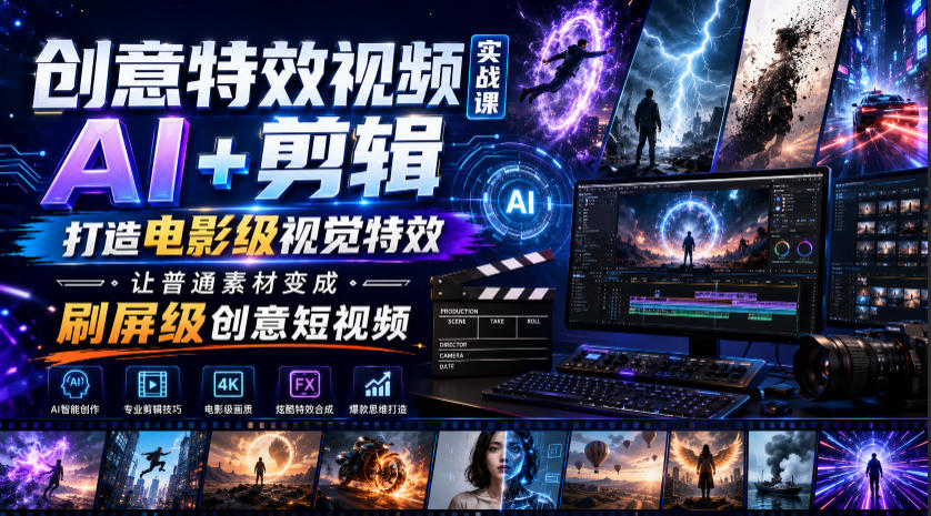创意特效视频实战课，AI+剪辑打造电影级视觉特效，让普通素材变成刷屏级创意短视频-时光云网创
