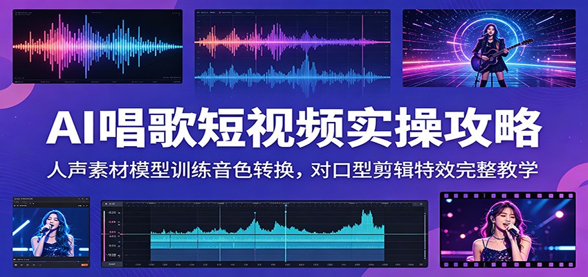 AI唱歌短视频实操攻略：人声素材模型训练音色转换，对口型剪辑特效完整教学-时光云网创