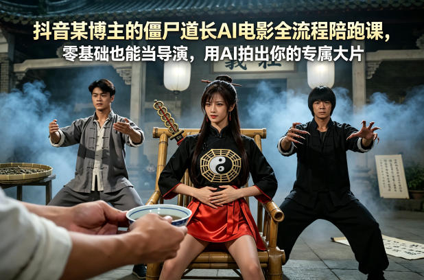 抖音某博主的僵尸道长AI电影全流程陪跑课，零基础也能当导演，用AI拍出你的专属大片-时光云网创