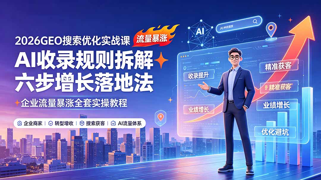 2026GEO搜索优化实战课：AI收录规则拆解｜六步增长落地法｜企业流量暴涨全套实操教程-时光云网创