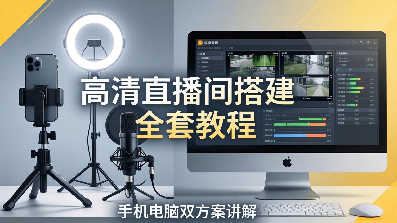高清直播间搭建全套教程，手机电脑双方案讲解，设备选型调试多机位实操教学-时光云网创
