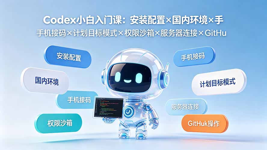 Codex小白入门课：安装配置×国内环境×手机接码×计划目标模式×权限沙箱×服务器连接×GitHub操作-时光云网创