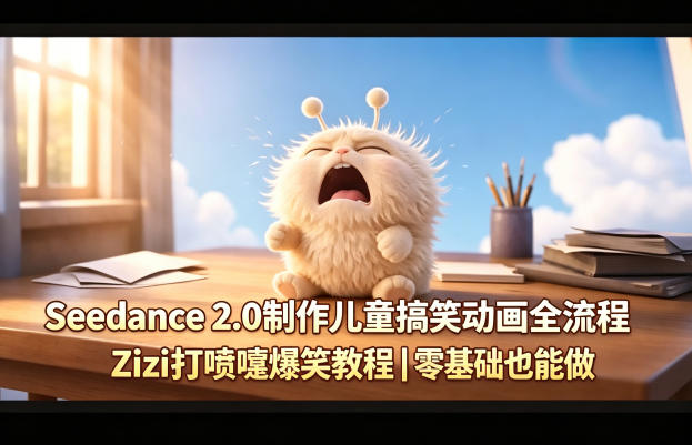 Seedance 2.0制作儿童搞笑动画全流程Zizi打喷嚏爆笑教程｜零基础也能做-时光云网创
