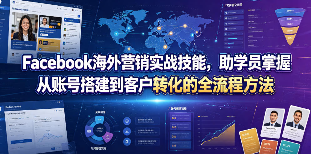 Facebook海外营销实战技能，助学员掌握从账号搭建到客户转化的全流程方法-时光云网创