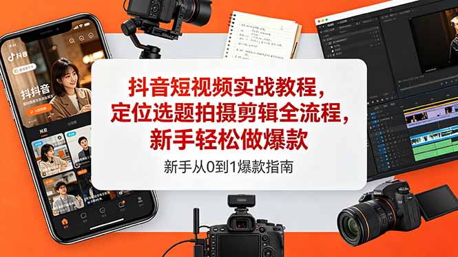 抖音短视频实战教程,定位选题拍摄剪辑全流程,新手轻松做爆款-时光云网创