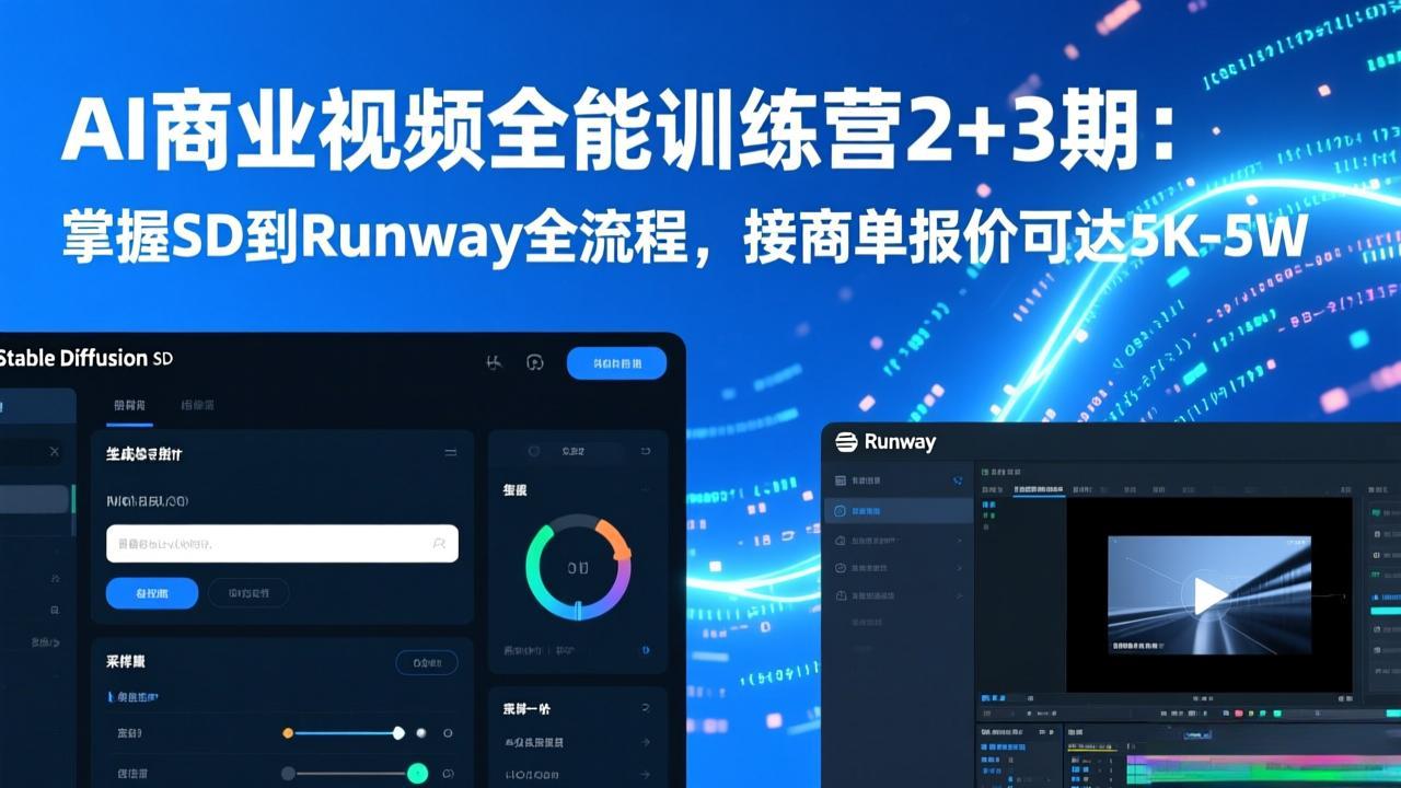 AI商业视频全能训练营2+3期：掌握SD到Runway全流程，接商单报价可达5K-5W-时光云网创