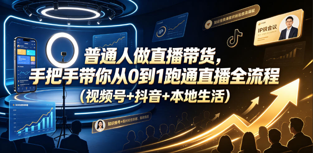普通人做直播带货，手把手带你从0到1跑通直播全流程(视频号+抖音+本地生活)-时光云网创