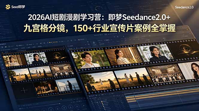2026AI短剧漫剧学习营：即梦Seedance2.0+九宫格分镜，150+行业宣传片案例全掌握-时光云网创