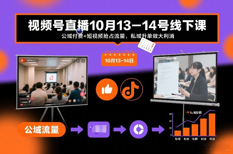 视频号直播10月13-14号线下课，公域付费+短视频抢占流量，私域升单做大利消-时光云网创