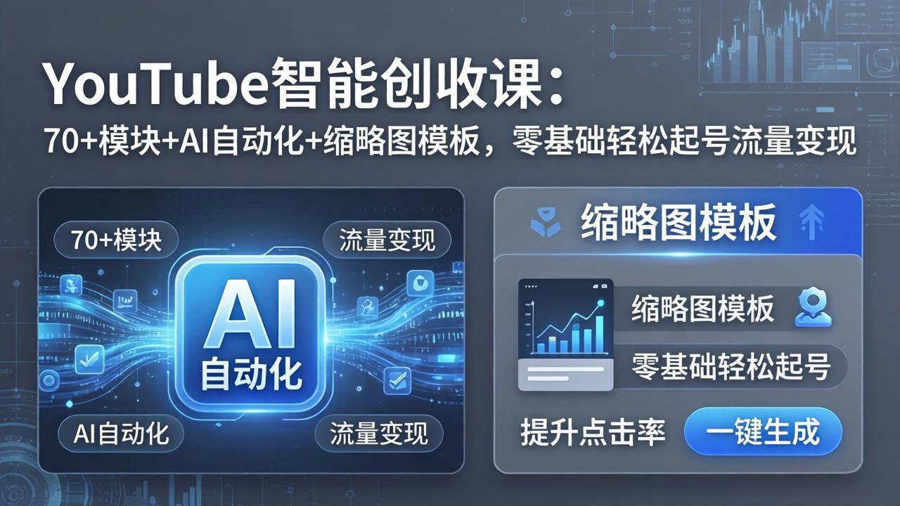 YouTube智能创收课：70+模块+AI自动化+缩略图模板，零基础轻松起号流量变现-时光云网创