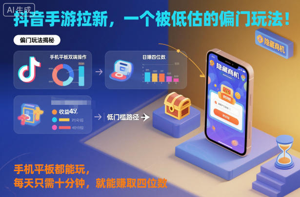 抖音手游拉新,一个被低估的偏门玩法!手机平板都能玩,每天只需十分钟,就能賺取四位数【揭秘】-时光云网创