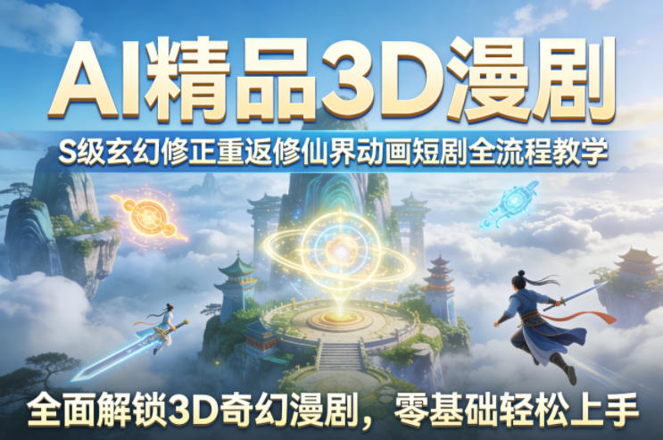 AI精品3D漫剧S级玄幻修正重返修仙界动画短剧全流程教学，全面解锁3D奇幻漫剧，零基础轻松上手-时光云网创
