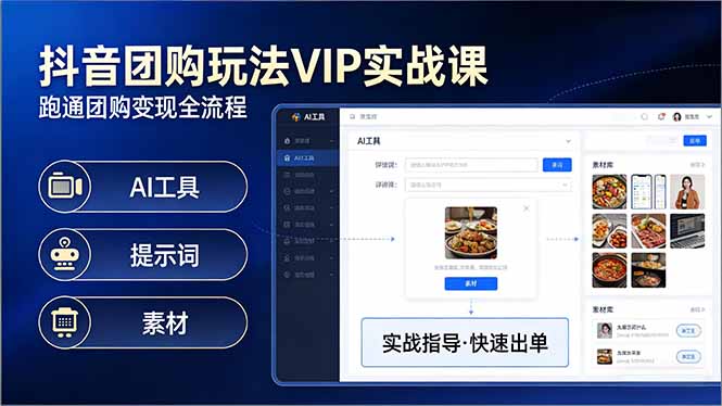 抖音团购玩法VIP实战课：原创视频制作+全国地址挂载+AI工具+提示词+素材，跑通团购变现全流程-时光云网创