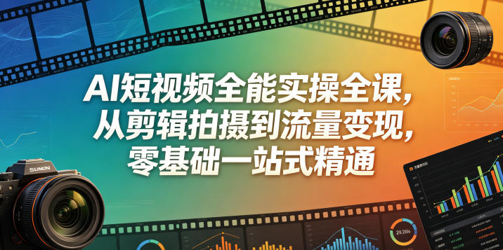AI短视频全能实操全课,从剪辑拍摄到流量变现,零基础一站式精通-时光云网创