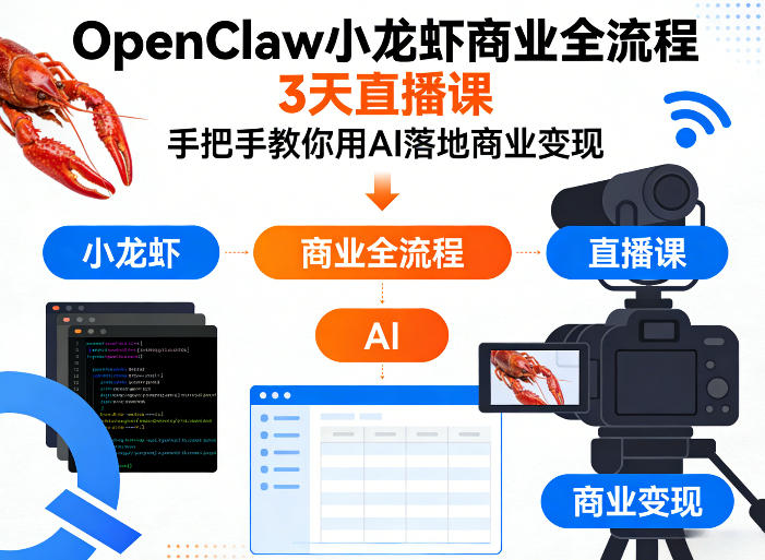 OpenClaw小龙虾商业全流程3天直播课，手把手教你用AI落地商业变现-时光云网创