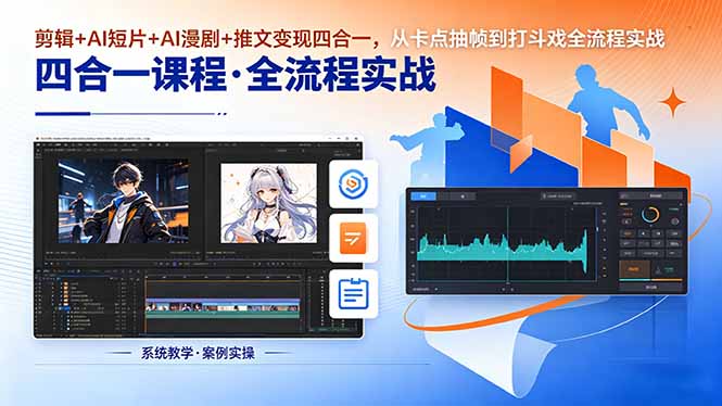 剪辑+AI短片+AI漫剧+推文变现四合一，从卡点抽帧到打斗戏全流程实战-时光云网创