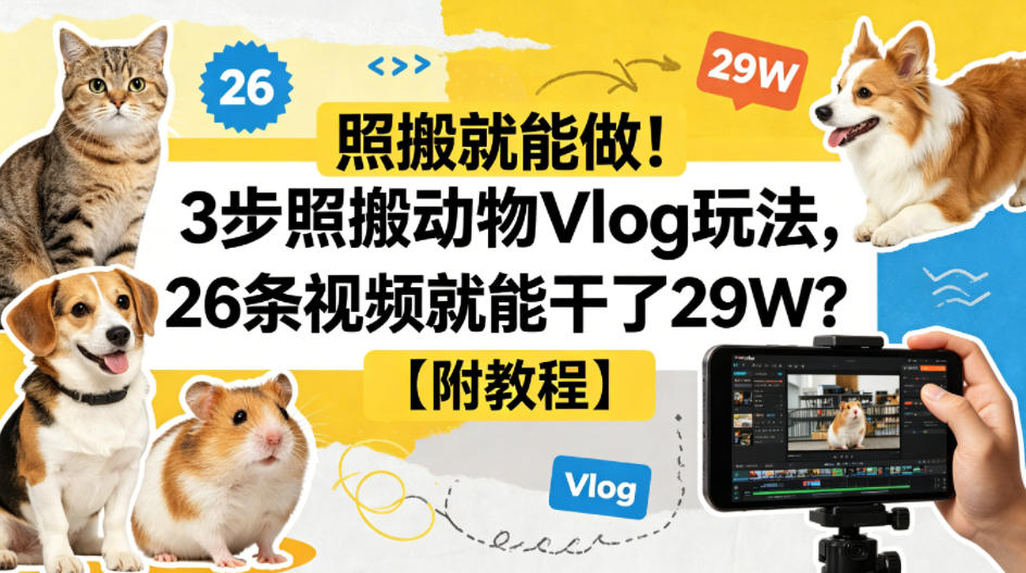 照搬就能做！3步照搬动物Vlog玩法，26条视频就能干了29W？【附教程】【赠coze一键生成工作流】-时光云网创