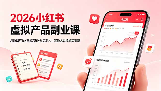 2026小红书虚拟产品副业课,AI原创产品+笔记流量+投流放大,普通人也能稳定变现-时光云网创