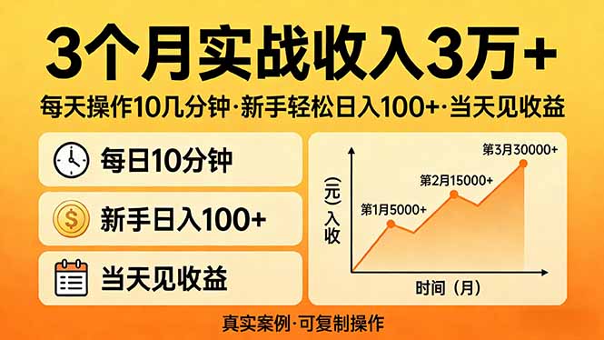3个月实战收入3万+，每天操作10几分钟，新手轻松日入100+，当天见收益-时光云网创